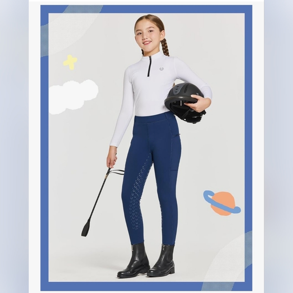 FitsT4 Sports Girl's Navy Full Seat Grip Riding Equestrian Breeches Size Medium